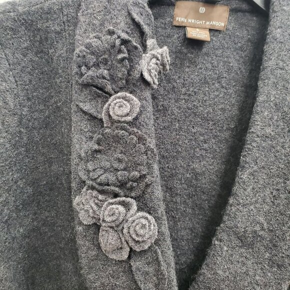 Fenn Wright Manson Women's Charcoal 100% Wool Flower Applique Blazer Jacket Sz S - Picture 2 of 4